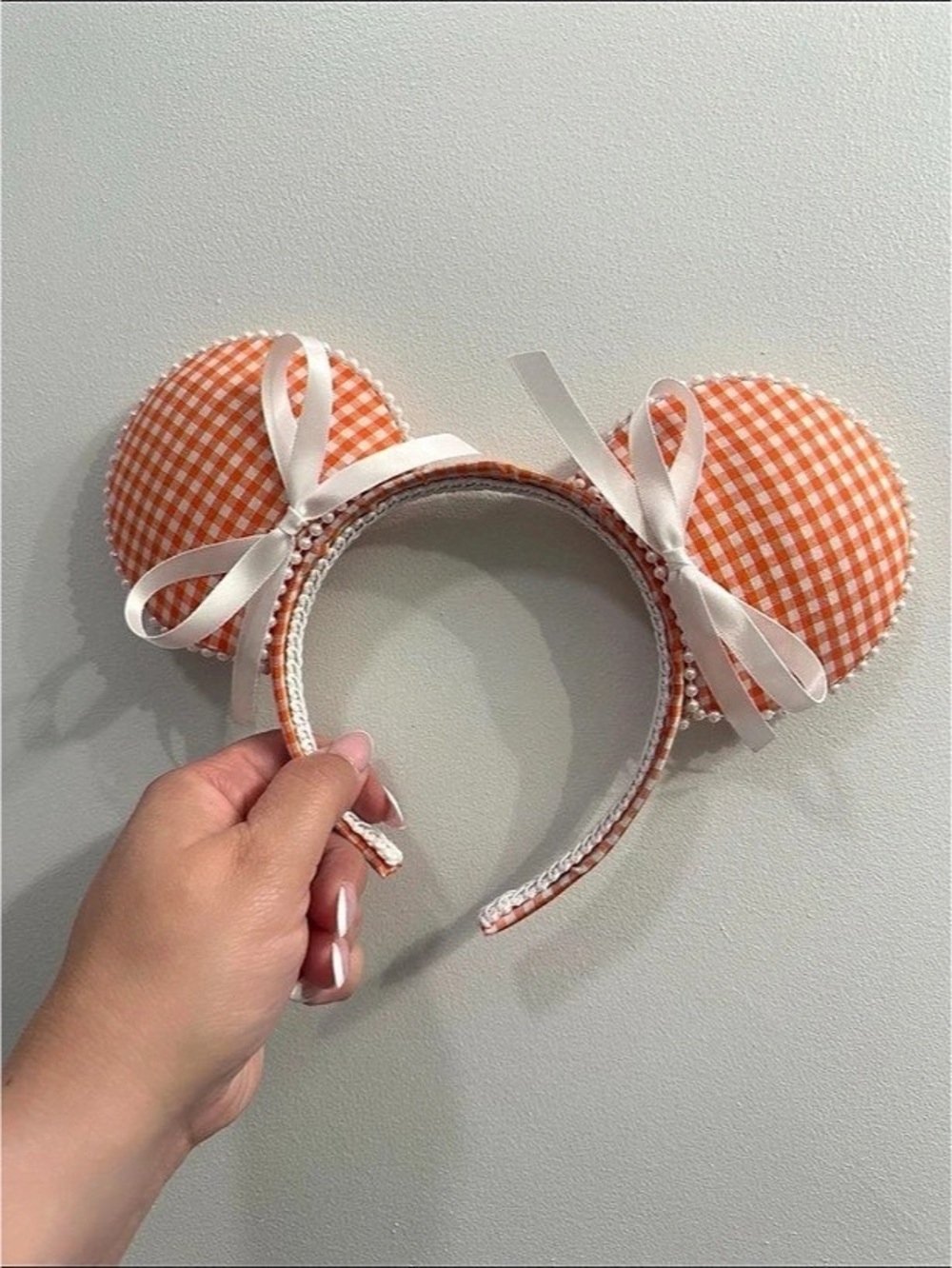 Orange & White Gingham Disney Ears, Mickey/Minnie Ears, Mouse Ears, Brand New